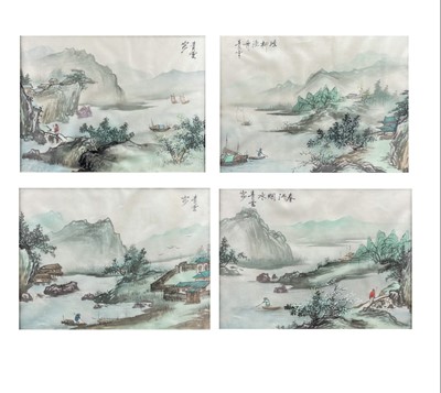 Lot 457 - Four Chinese silk paintings, 20th century.