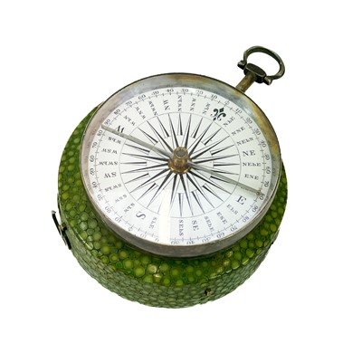 Lot 2 - A George III silver pocket compass and shagreen case.