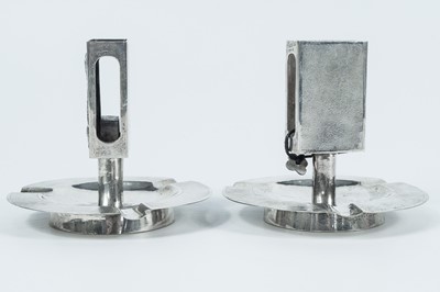 Lot 8 - A pair of Chinese silver smokers stands, circa 1900, stamped 'C.J. Co, Sterling'.