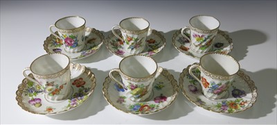 Lot 1391 - Six Dresden coffee cans and saucers with...