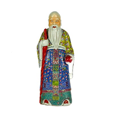 Lot 16 - Three Chinese famille rose porcelain figures of The Immortals, 20th century.