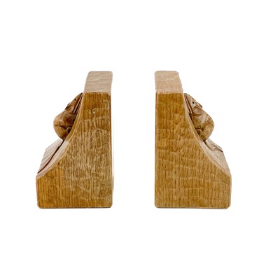 Lot 50 - A pair of Robert Thompson Mouseman oak bookends.