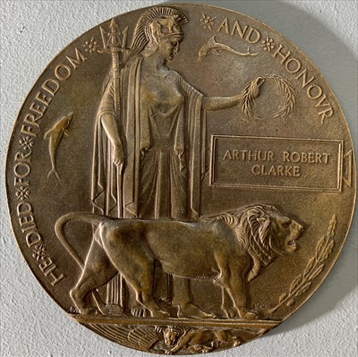 Lot 626 - Death plaque awarded to Arthur Robert Clarke...