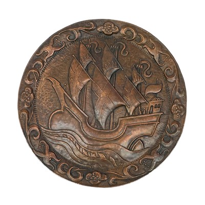 Lot 238 - A large Arts and Crafts copper charger by John Pearson.