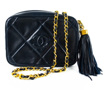 Lot 336 - A Chanel navy lambskin leather camera bag.