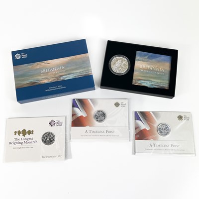 Lot 14 - 2020 Uncirculated 1 ounce Britannia PLUS 3 x £20 Fine Silver coins