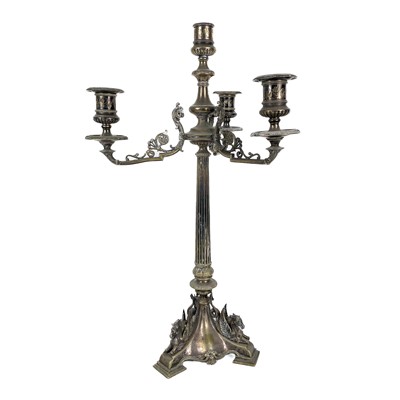 Lot 400 - A large Victorian silver plated  four branch candelabra .