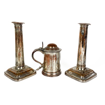 Lot 394 - A pair of Sheffield silver plate candle holders.