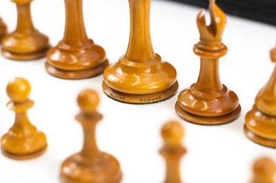 Lot 5 - A Jacques Staunton pattern boxwood and ebony chess set.