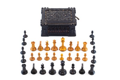 Lot 5 - A Jacques Staunton pattern boxwood and ebony chess set.