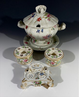 Lot 1407 - A pair of Derby inkwells with polychrome...
