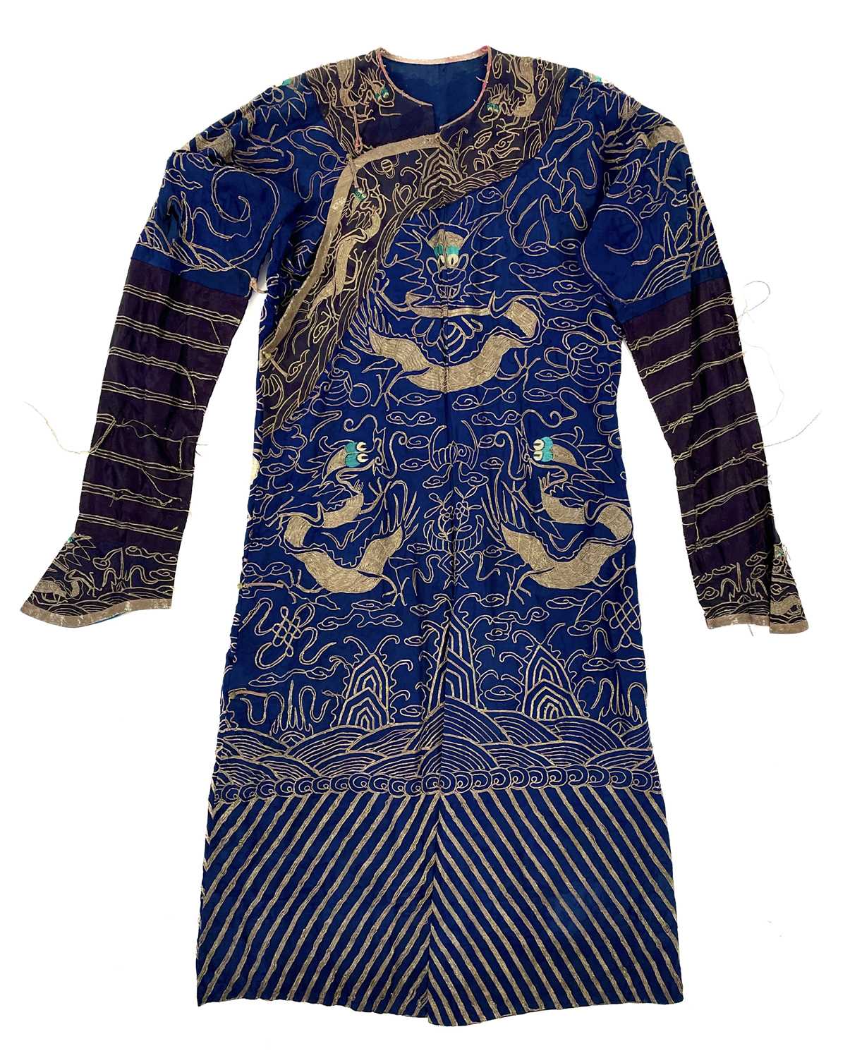 Lot 44 - A Chinese gold metal thread embroidered dragon robe, early 20th century.