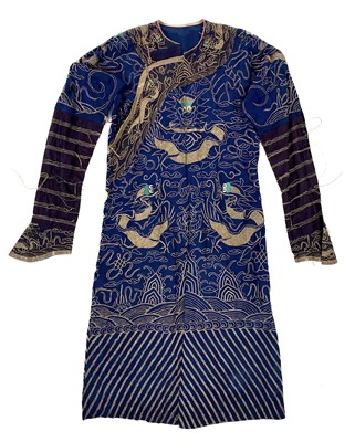 Lot 44 - A Chinese gold metal thread embroidered dragon robe, early 20th century.