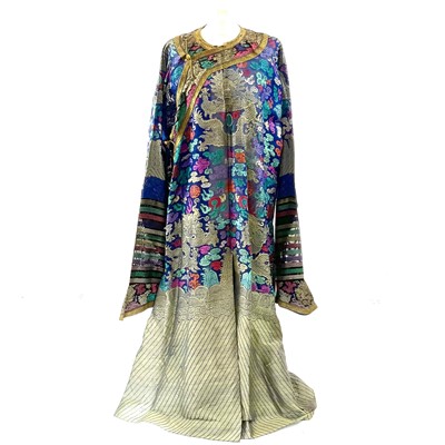 Lot 47 - A Chinese silk embroidered dragon robe, early 20th century.