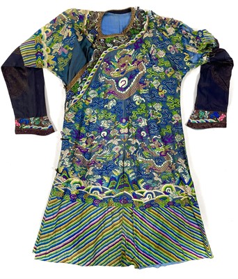 Lot 48 - A Chinese silk embroidered dragon robe, late 19th/early 20th century.