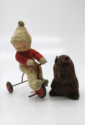 Lot 600S - Vintage doll with tricycle and a toy Bongo dog...