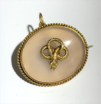 Lot 2505 - A Victorian gold mounted chalcedony oval...
