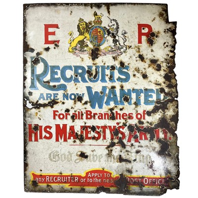 Lot 124 - An Edwardian enamel Army recruits sign.
