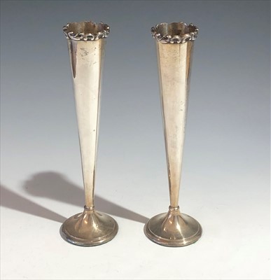 Lot 2082 - A pair of tapering Mappin & Webb silver vases...