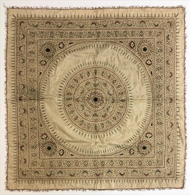 Lot 1182 - An Indian embroidered silk panel.