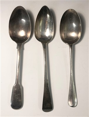 Lot 2028 - Two Georgian silver tablespoons together with...