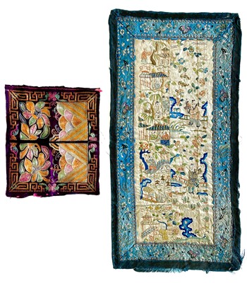 Lot 65 - A Chinese silk embroidered panel, circa 1900.