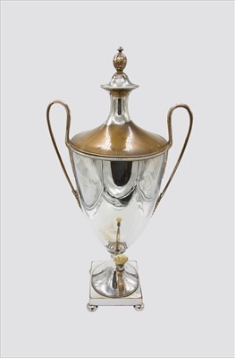 Lot 2305 - A George III Adam period silver plated tea urn.