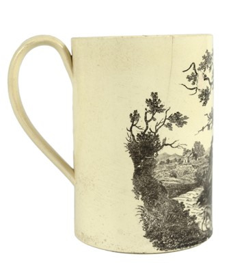 Lot 35 - A Liverpool creamware cylindrical quart mug