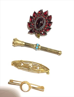 Lot 2541 - Two gold brooches, a propelling pencil and a...