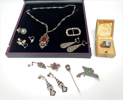 Lot 2417 - A pair of .935 purity silver paste set Art...