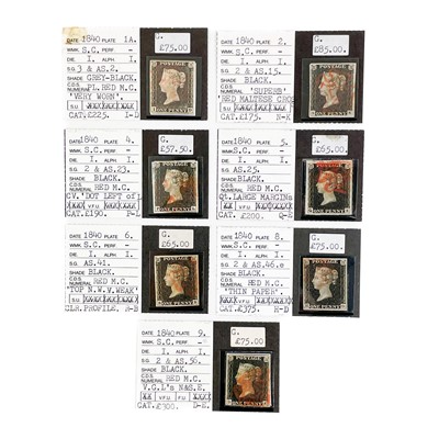 Lot 547 - Great Britain 1d Black Four Margin Used Different Plates (x7).