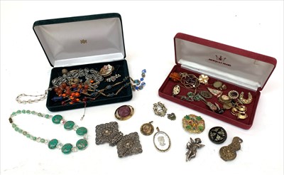 Lot 2421 - Costume jewellery including a pair of silver...