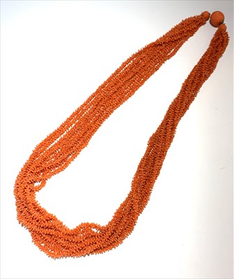 Lot 2428 - A nine strand coral necklace with a gold...