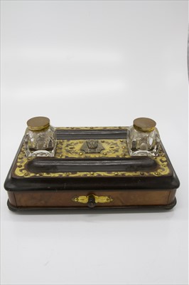 Lot 266 - A walnut and ebonised desk stand, late 19th...