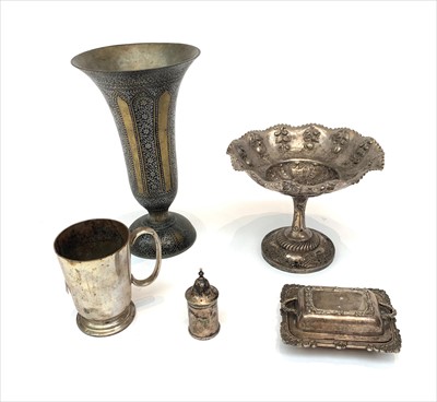 Lot 2311 - A Persian niello vase, height 25cm, a Mappin &...