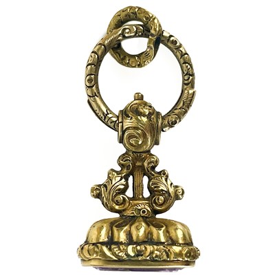 Lot 72A - A Victorian pinchbeck amethyst set fob seal.