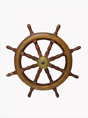 Lot 314 - A hardwood and brass mounted ship's wheel,...