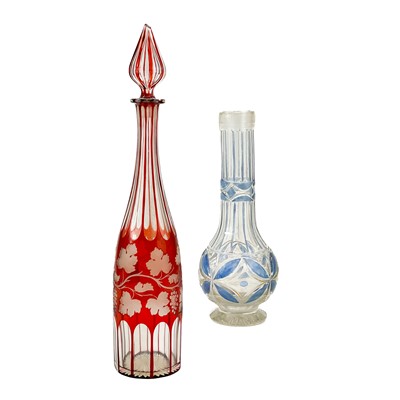 Lot 860 - A Bohemian red overlay glass decanter and stopper.