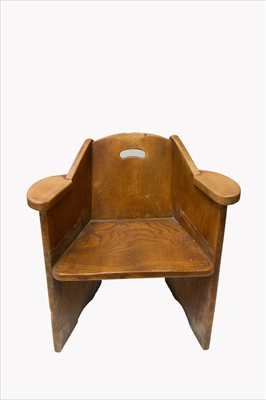 Lot 337 - A set of six elm low 'Pub' chairs', early 20th...