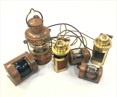 Lot 338 - A ship's copper anchor lamp, height 34cm,...
