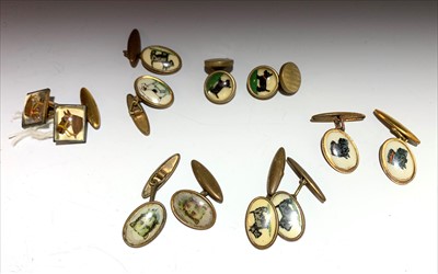 Lot 2410 - Six pairs of dog and horse cuff-links.