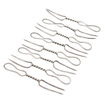 Lot 265 - A Victorian silver set of eight sweetcorn forks by Cornelius Desormeaux Saunders & James Hollings.