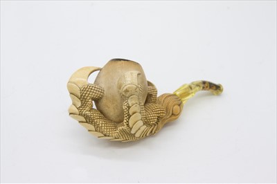 Lot 364 - A Meerschaum pipe with amber stem, the bowl...