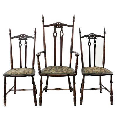 Lot 721 - A set of three mahogany Arts and Crafts chairs.