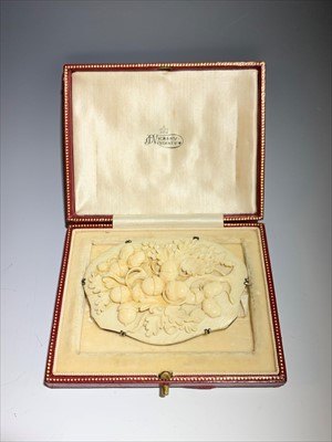 Lot 2611 - A silver mounted ivory brooch decorated with...