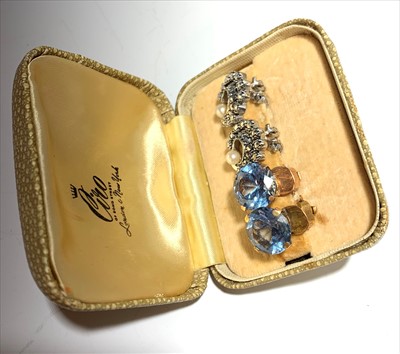Lot 2566 - A pair of 9ct gold clip on earrings set blue...