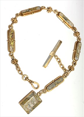 Lot 2585 - A 9ct gold watch chain set five panels of gold...