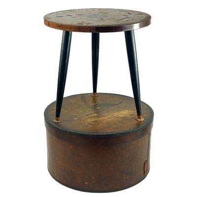 Lot 1933 - An unusual 'Rhodesia penny' circular occasional table and a hat box