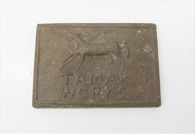 Lot 383 - A Tamar works rectangular tin ingot, stamped...