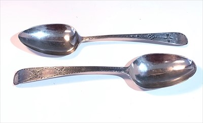 Lot 2084 - Two Exeter bright cut Georgian silver table...